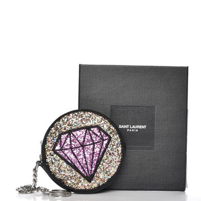 Saint Laurent Calfskin Glitter Circular Zip Pouch Multicolor Black 9 of 9