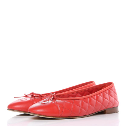 Chanel Lambskin Quilted Cap Toe CC Ballerina Flats 40.5 Light Red 3 of 12