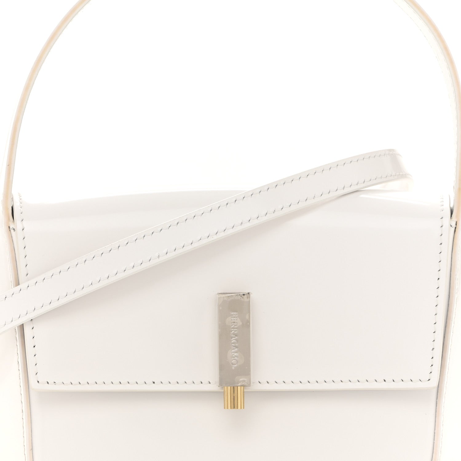Salvatore Ferragamo Brushed Calfskin Mini Geometric Prisma Shoulder Bag Optic White 7 of 11