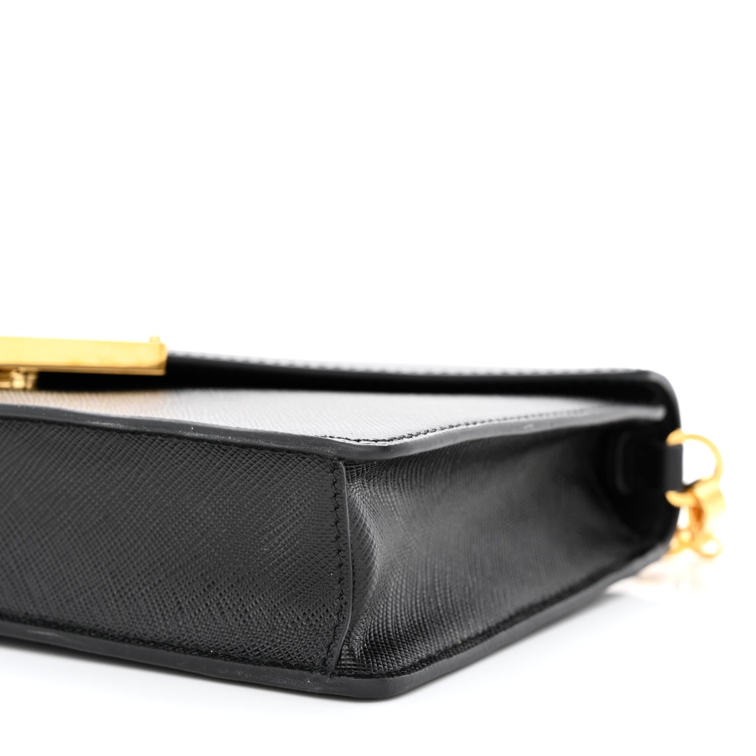 Prada Saffiano Lux Metal Triangle Logo Mini Envelope Chain Shoulder Bag Black 10 of 10