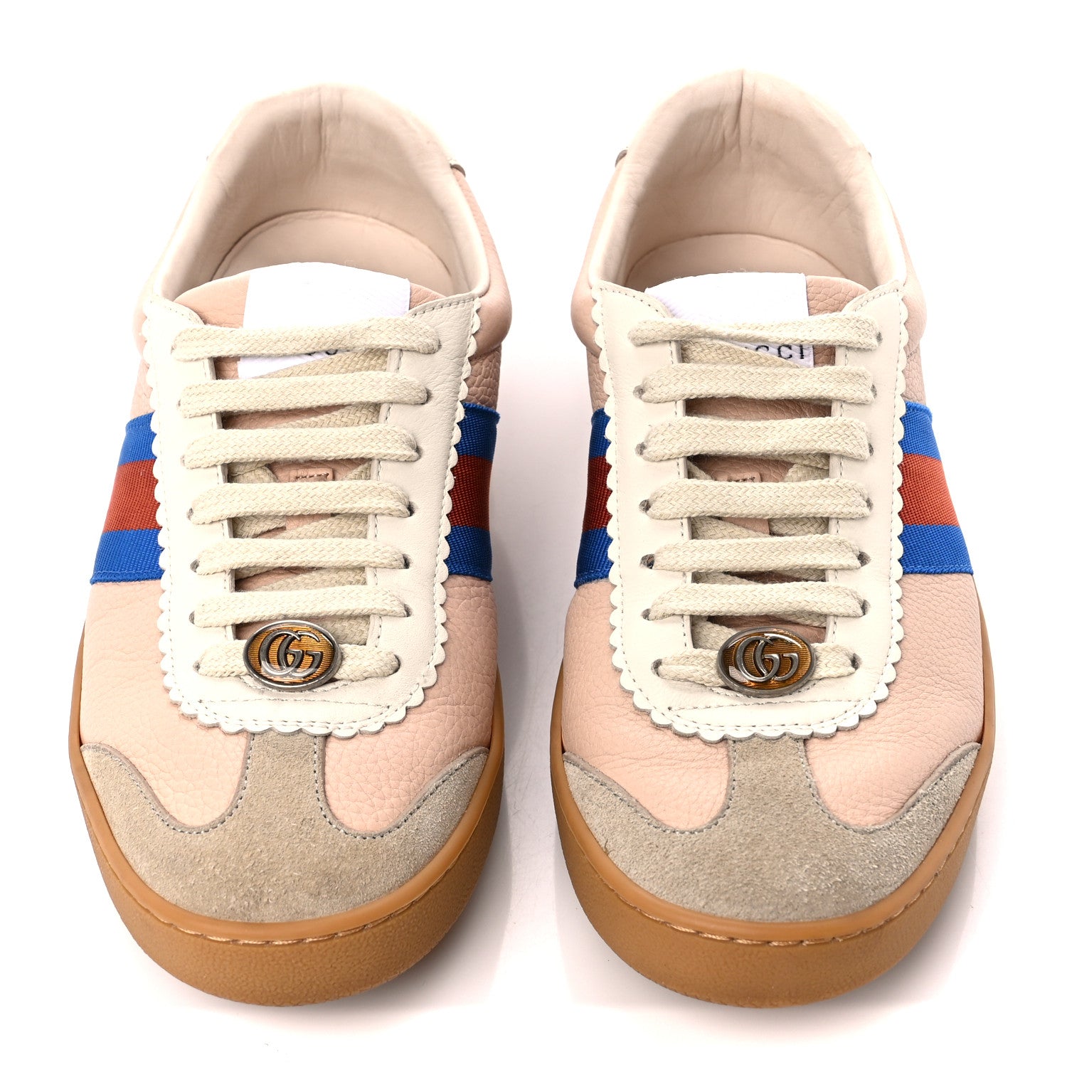 Gucci Calfskin Suede Web Womens G74 Sneakers 37.5 Oatmeal Soft Rose 2 of 9