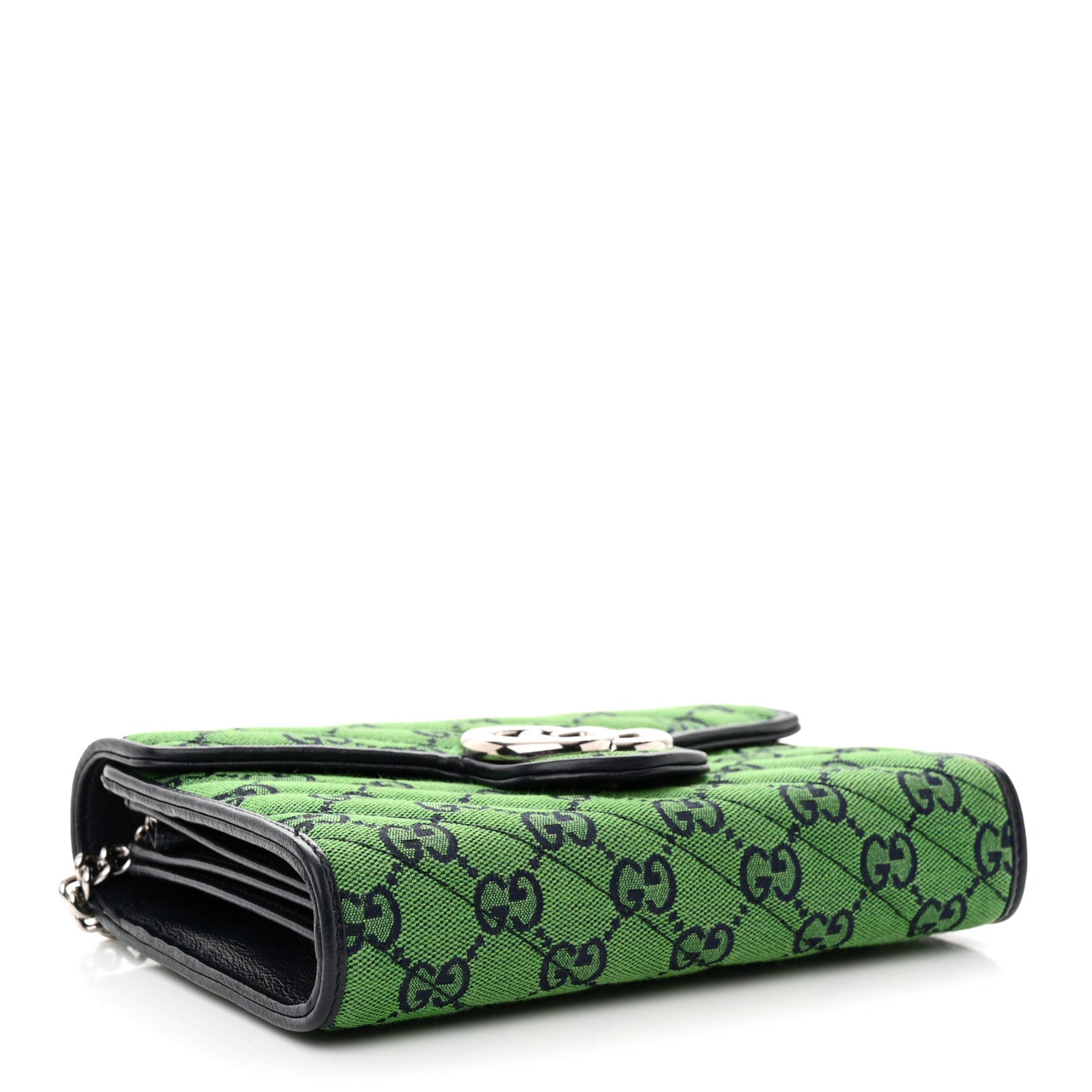Gucci Monogram Multicolor Matelasse Diagonal GG Marmont Chain Wallet Green Blue 4 of 11