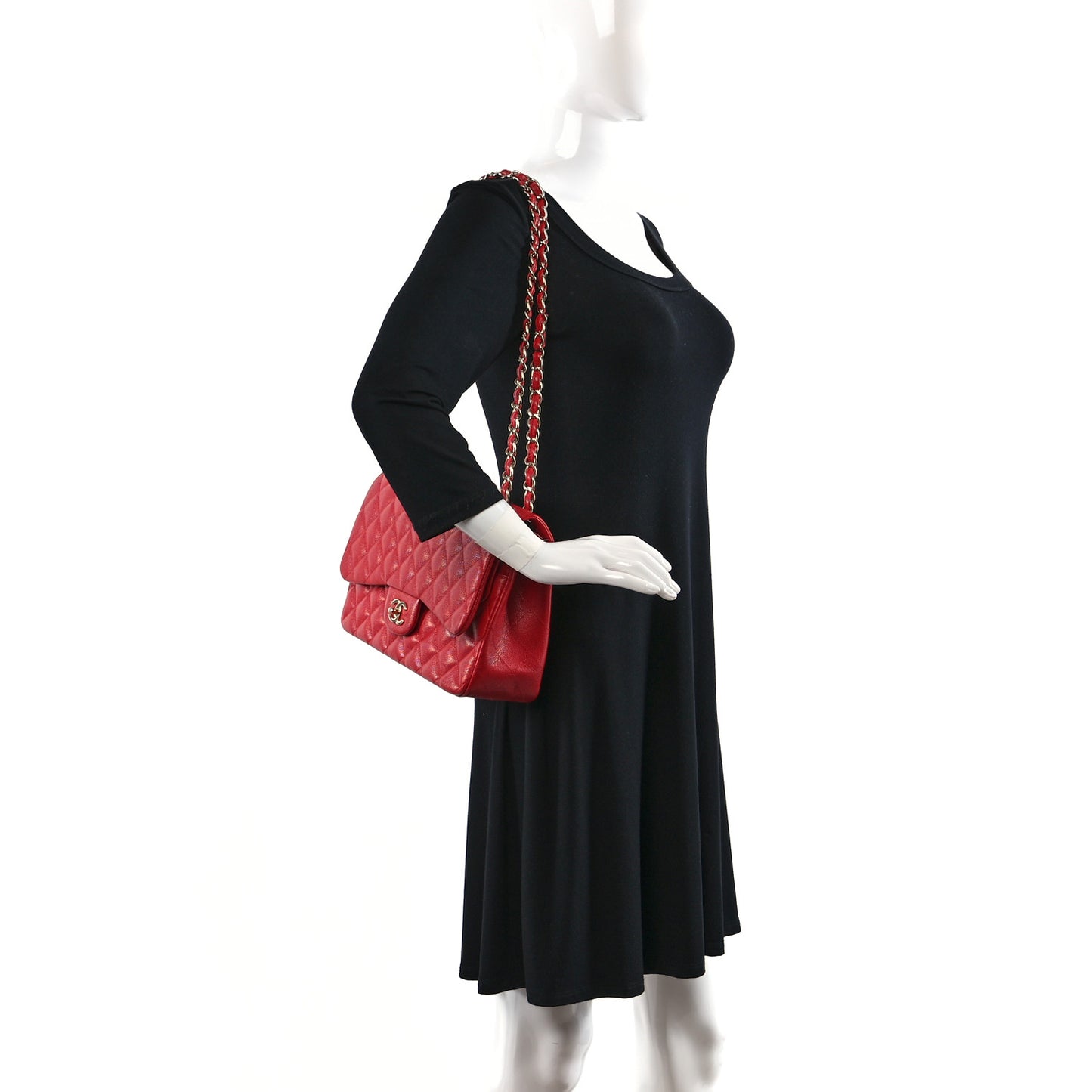 Caviar Quilted Jumbo Double Flap Red