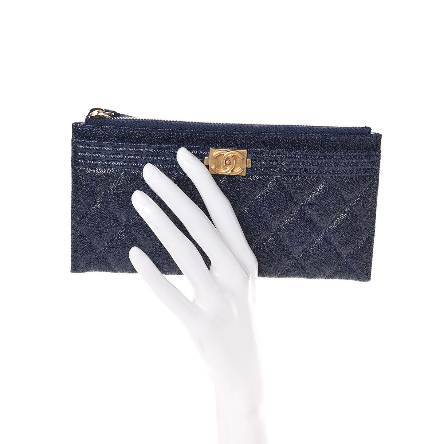 Caviar Quilted Classic Zip Boy Pouch Navy