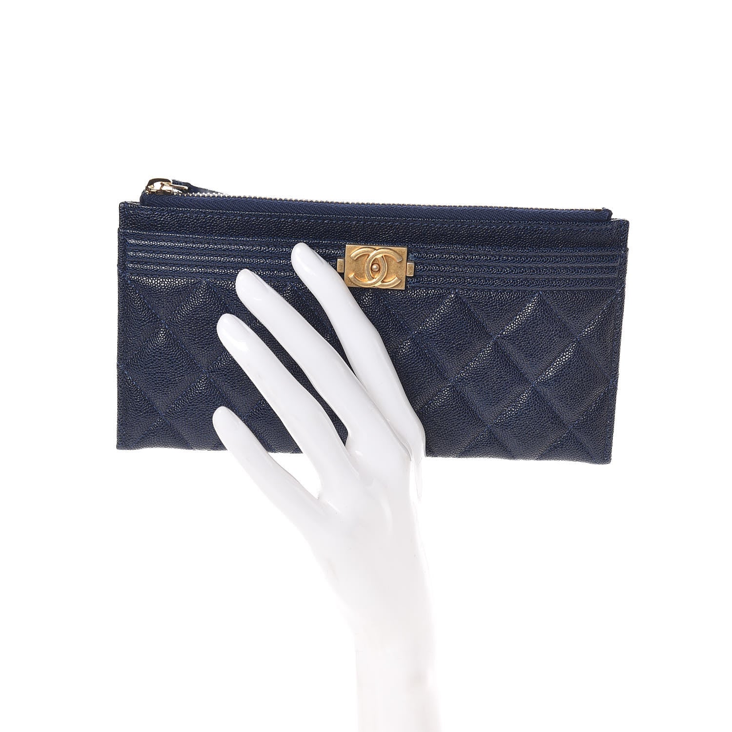 Chanel Caviar Quilted Classic Zip Boy Pouch Navy 2 of 8
