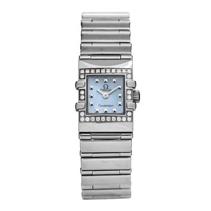Omega Stainless Steel Diamond Bezel Blue Mother of Pearl 15mm Constellation Quadra Quartz Watch 1537.74.00 1 of 5