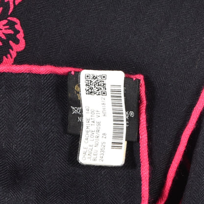 Hermes Cashmere Silk Jungle Love Tattoo Shawl 140 Bleu Noir Rose Vif 3 of 3