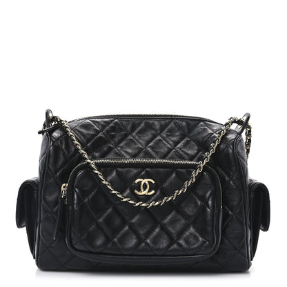 Chanel Shiny Crumpled Lambskin Quilted Medium Preppy Pocket Camera Case Black 1 of 10