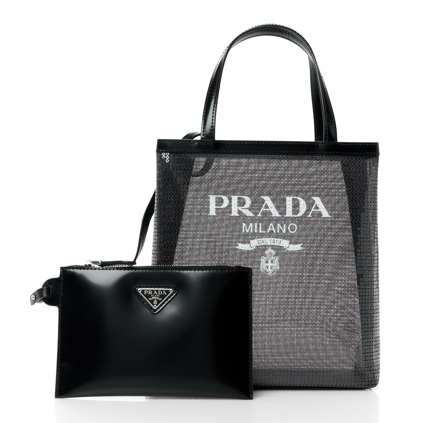 Sequin Rete Paillettes Small Tote Bag Black