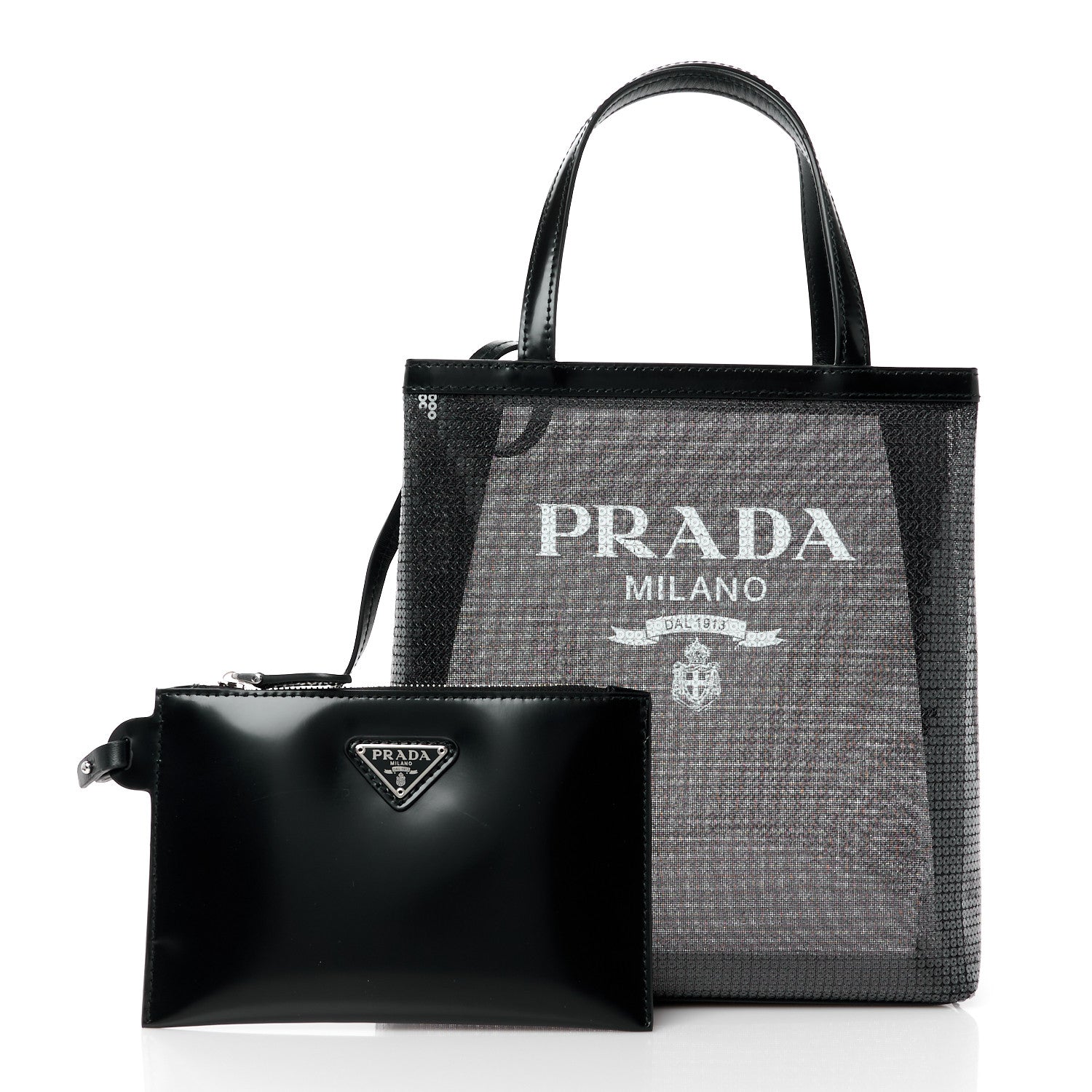 Prada Sequin Rete Paillettes Small Tote Bag Black 3 of 13