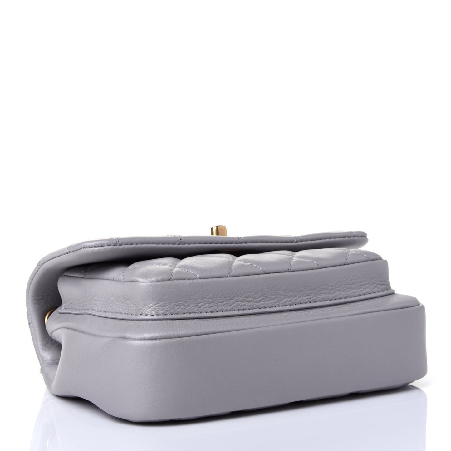 Calfskin Quilted Top Handle Flap Light Grey