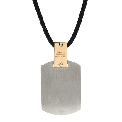 Cartier 18K Yellow Gold Stainless Steel Santos Dog Tag Pendant Necklace 4 of 5