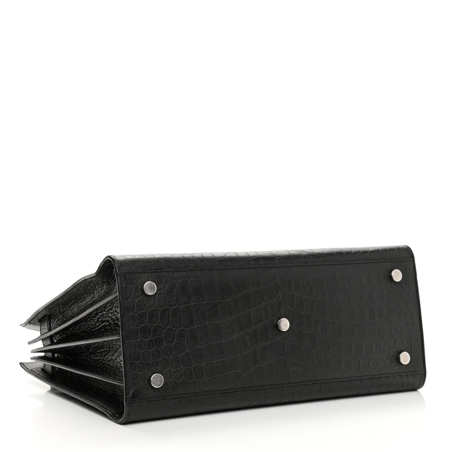 Saint Laurent Calfskin Crocodile Embossed Small Sac de Jour Black 4 of 9