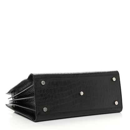 Saint Laurent Calfskin Crocodile Embossed Small Sac de Jour Black 4 of 9