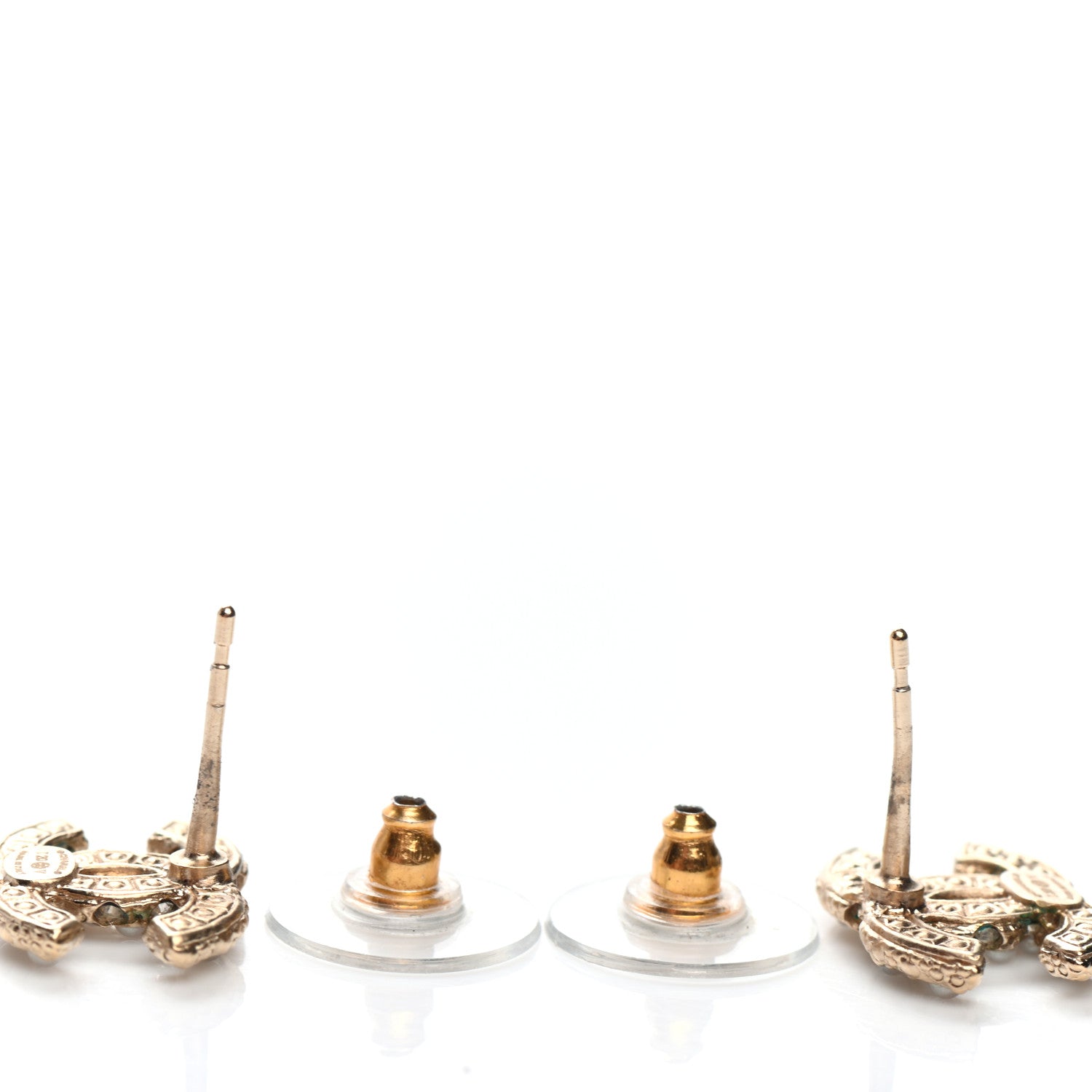 Chanel Pearl Crystal CC Stud Earrings Gold 3 of 4