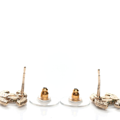 Chanel Pearl Crystal CC Stud Earrings Gold 3 of 4