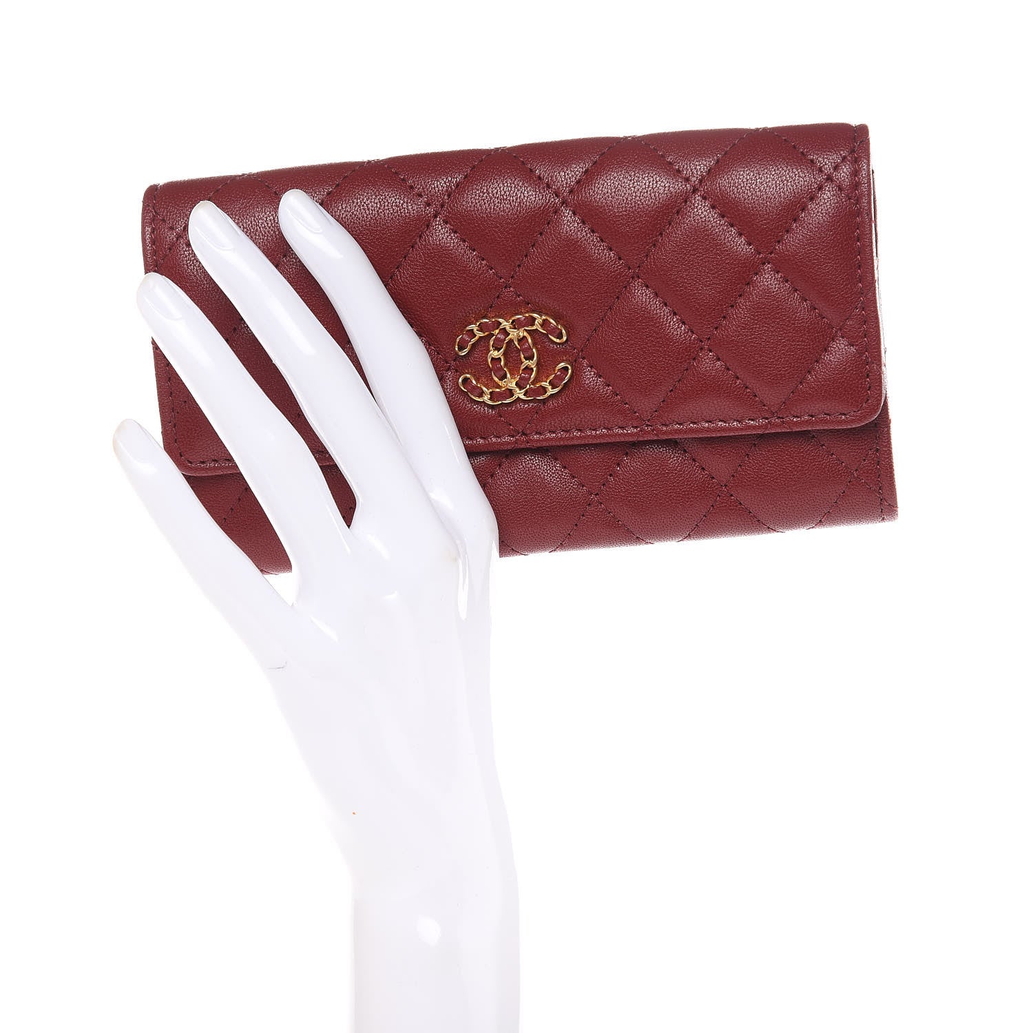 Chanel Lambskin Quilted Medium 19 Flap Wallet Burgundy 2 of 8