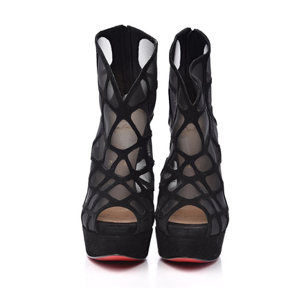 Christian Louboutin Suede Mesh Altarakna 150 Peep Toe Platform Booties 36.5 Black 2 of 8