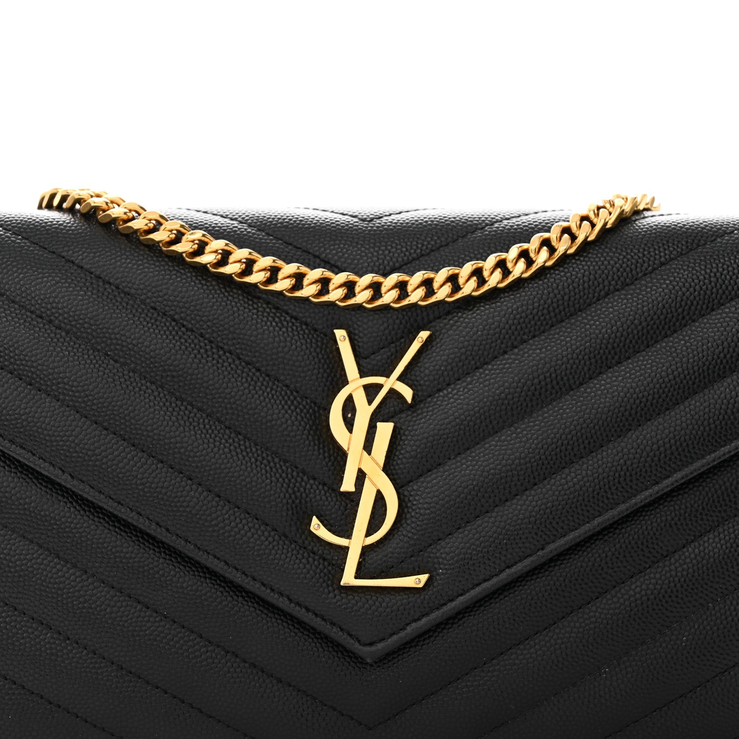 Saint Laurent Grain De Poudre Matelasse Chevron Monogram Chain Wallet Black 7 of 18
