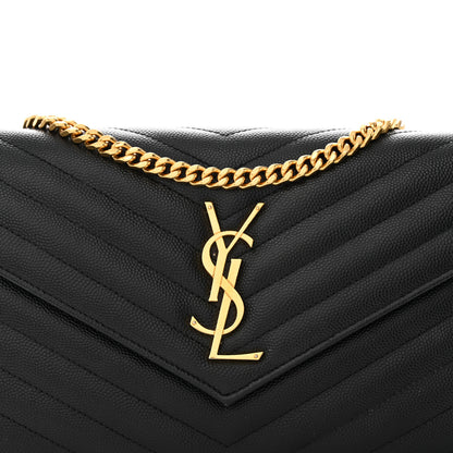 Saint Laurent Grain De Poudre Matelasse Chevron Monogram Chain Wallet Black 7 of 18