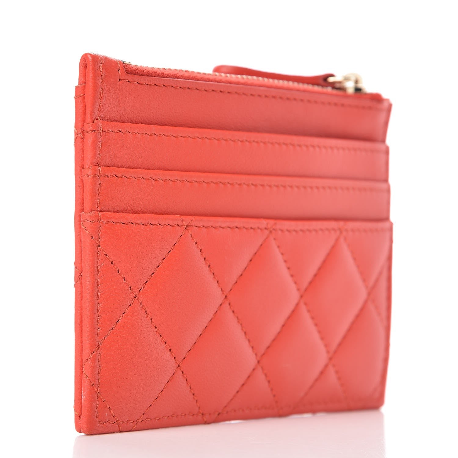 Chanel Lambskin Quilted Zip Card Holder Red 3 of 8