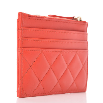 Chanel Lambskin Quilted Zip Card Holder Red 3 of 8