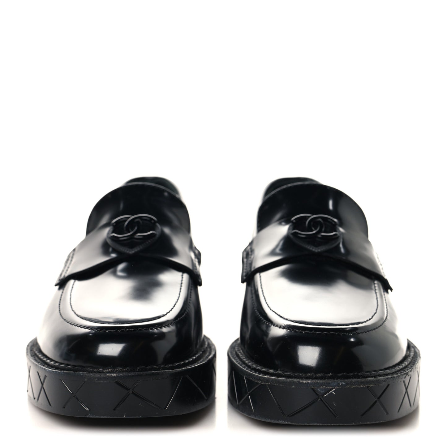 Shiny Calfskin Quilted CC Mocassin Loafers 37 Black