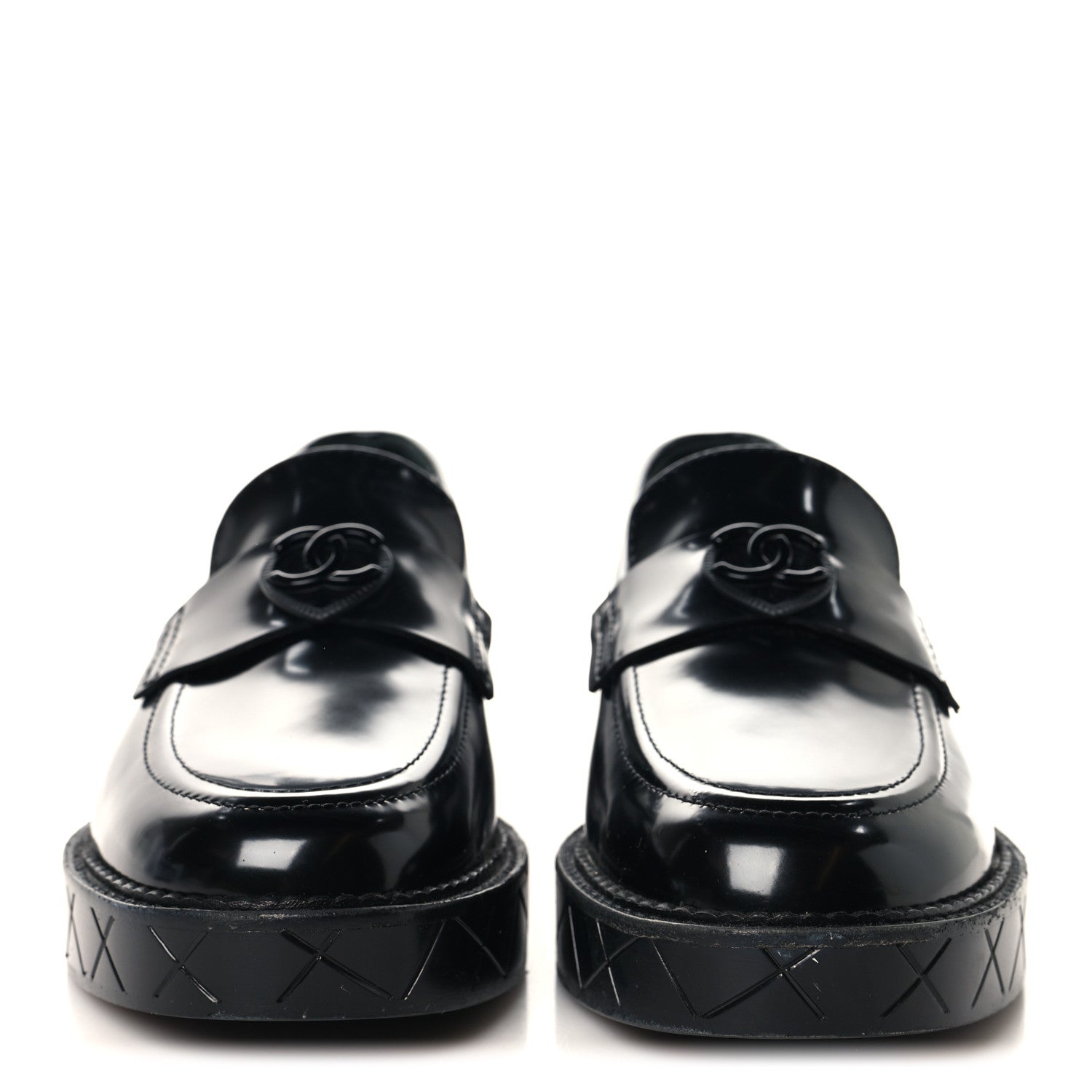 Chanel Shiny Calfskin Quilted CC Mocassin Loafers 37 Black 3 of 10