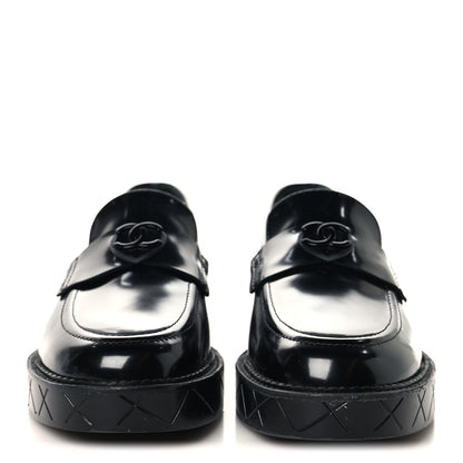 Chanel Shiny Calfskin Quilted CC Mocassin Loafers 37 Black 3 of 10