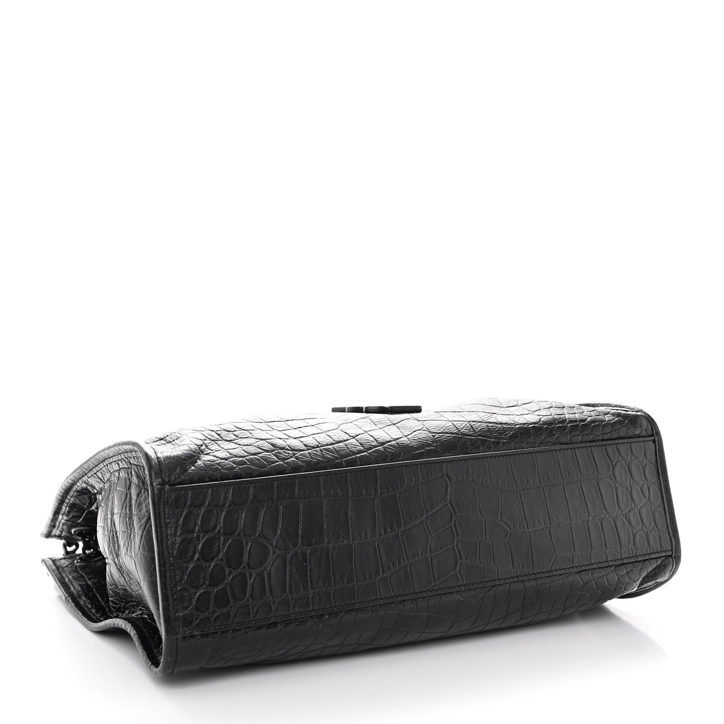 Calfskin Crocodile Embossed Monogram Medium Niki Shopping Bag Black