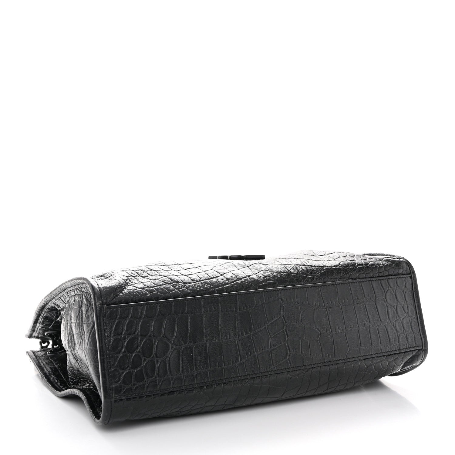 Saint Laurent Calfskin Crocodile Embossed Monogram Medium Niki Shopping Bag Black 4 of 15