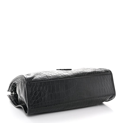 Saint Laurent Calfskin Crocodile Embossed Monogram Medium Niki Shopping Bag Black 4 of 15