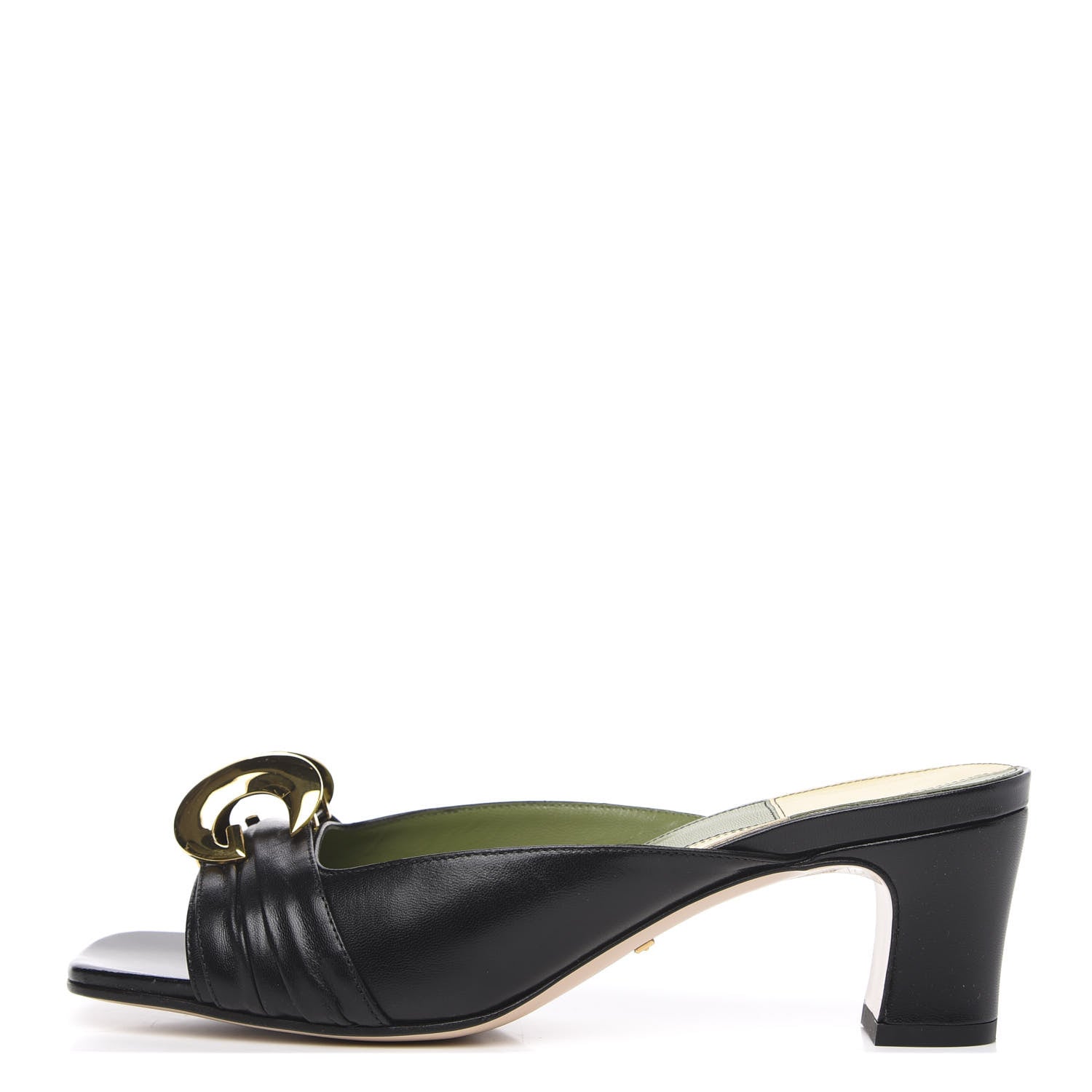 Gucci Calfskin Half Moon Mid Heel Slides 38 Black 1 of 9