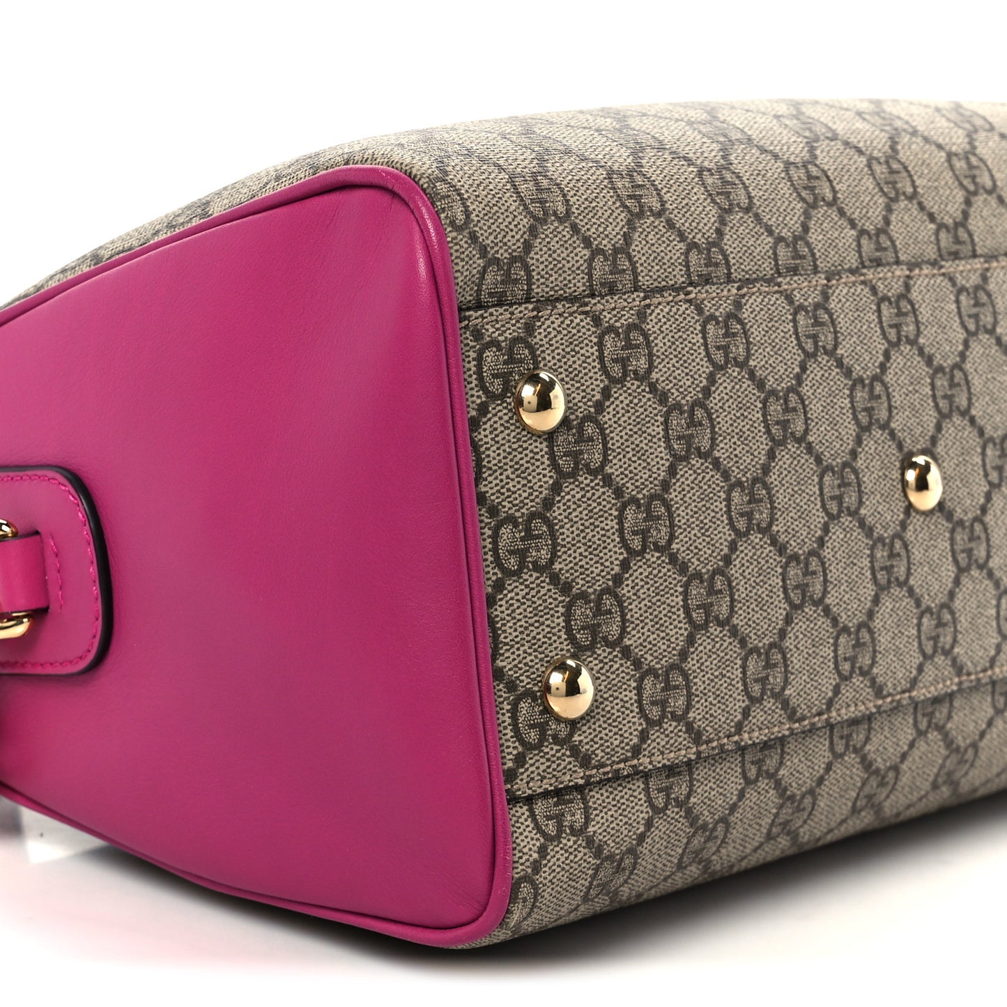 GG Supreme Monogram Moon Calfskin Small Boston Beige Ebony Hibiscus Red New Rosette