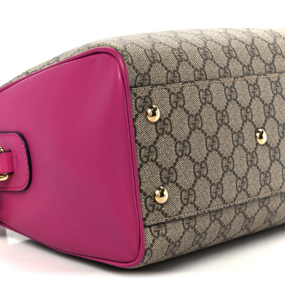 Gucci GG Supreme Monogram Moon Calfskin Small Boston Beige Ebony Hibiscus Red New Rosette 10 of 11