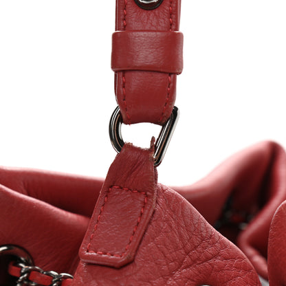 Chanel Deerskin Chevron Quilted Medium CC Chain Bucket Drawstring Bag Red 12 of 12