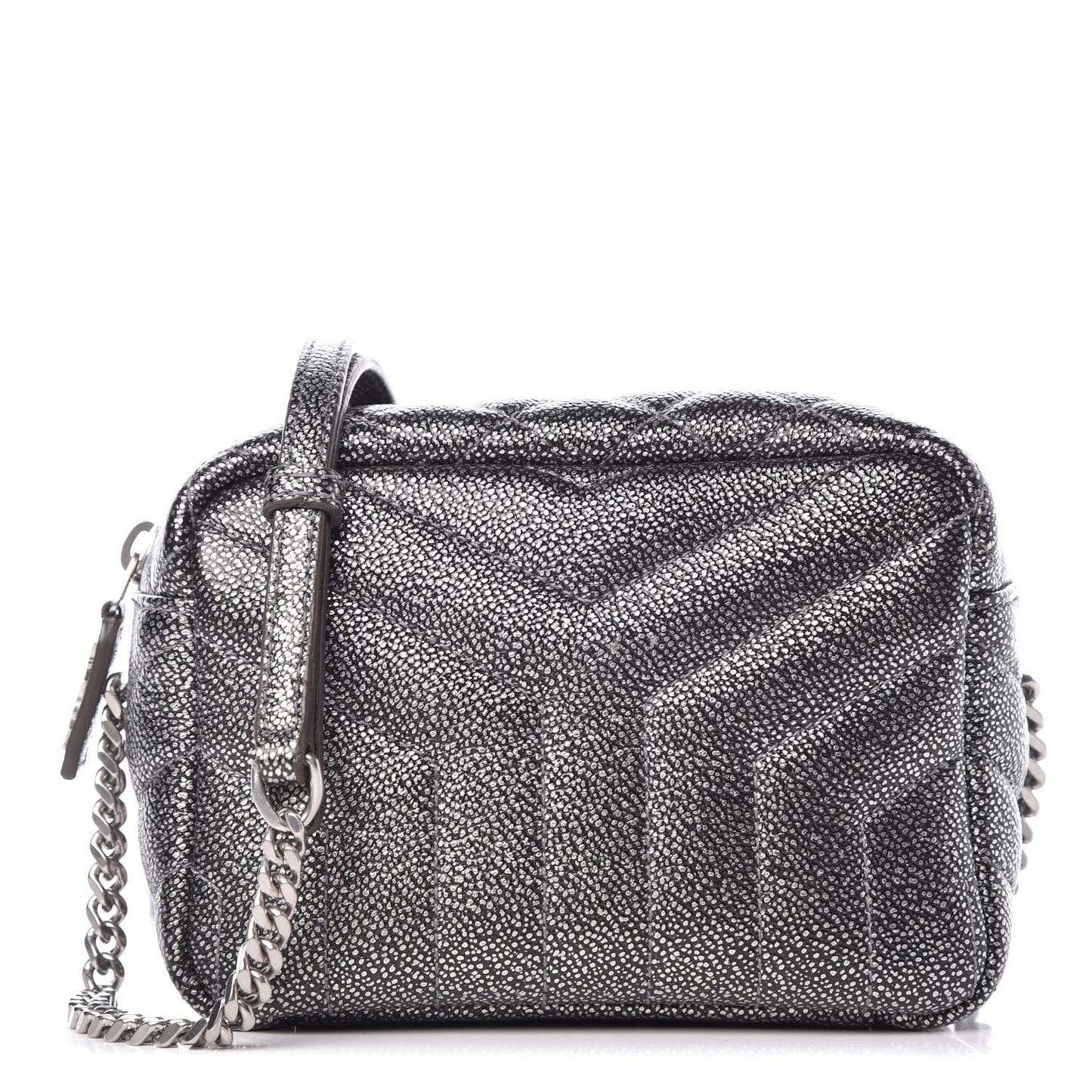 Metallic Grain De Poudre Y Quilted Monogram Mini Loulou Camera Bag Gun Metal