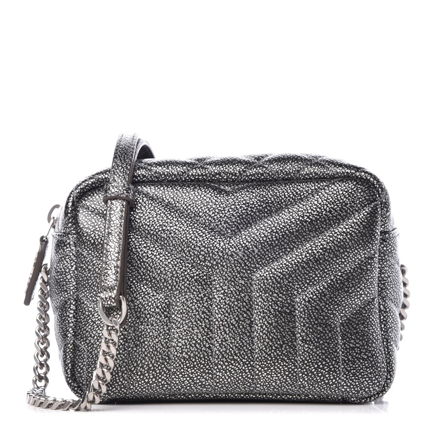 Saint Laurent Metallic Grain De Poudre Y Quilted Monogram Mini Loulou Camera Bag Gun Metal 1 of 7