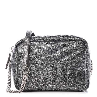 Saint Laurent Metallic Grain De Poudre Y Quilted Monogram Mini Loulou Camera Bag Gun Metal 1 of 7