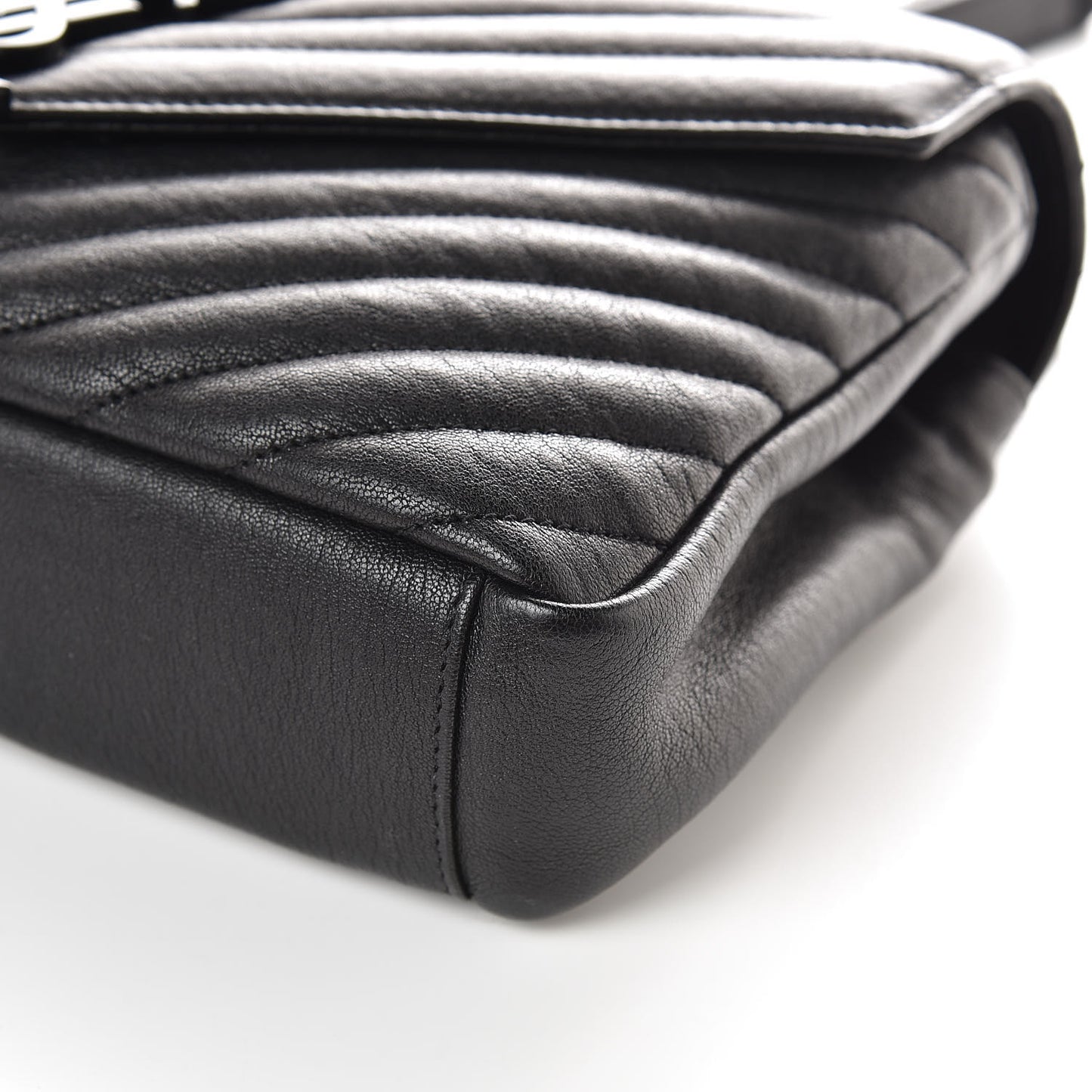 Sheepskin Matelasse Chevron Monogram Medium College Bag Black