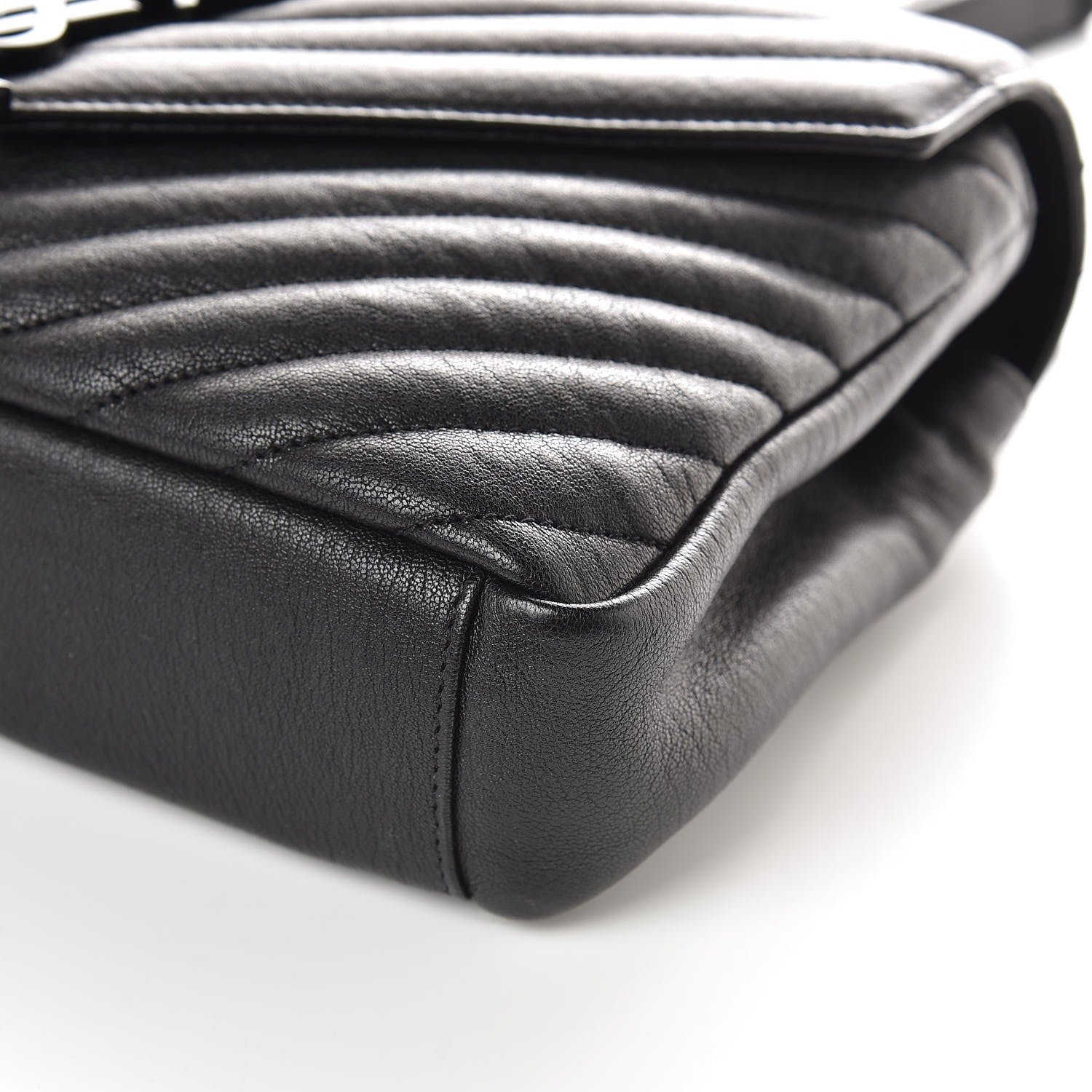Saint Laurent Sheepskin Matelasse Chevron Monogram Medium College Bag Black 10 of 10