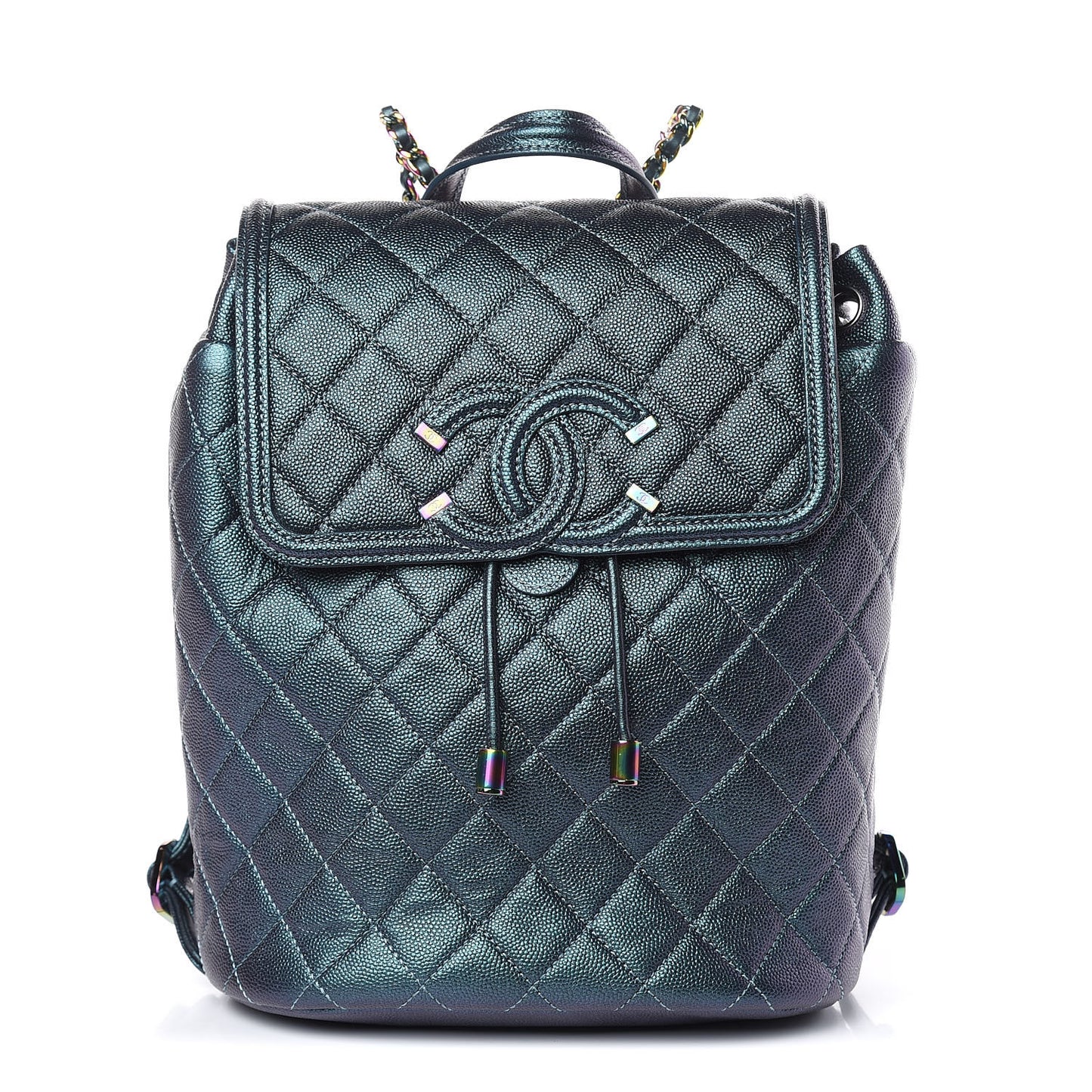 Iridescent Caviar Quilted Filigree Backpack Dark Turquoise