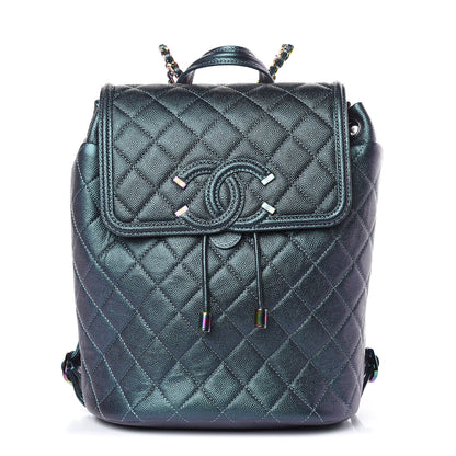 Chanel Iridescent Caviar Quilted Filigree Backpack Dark Turquoise 1 of 10