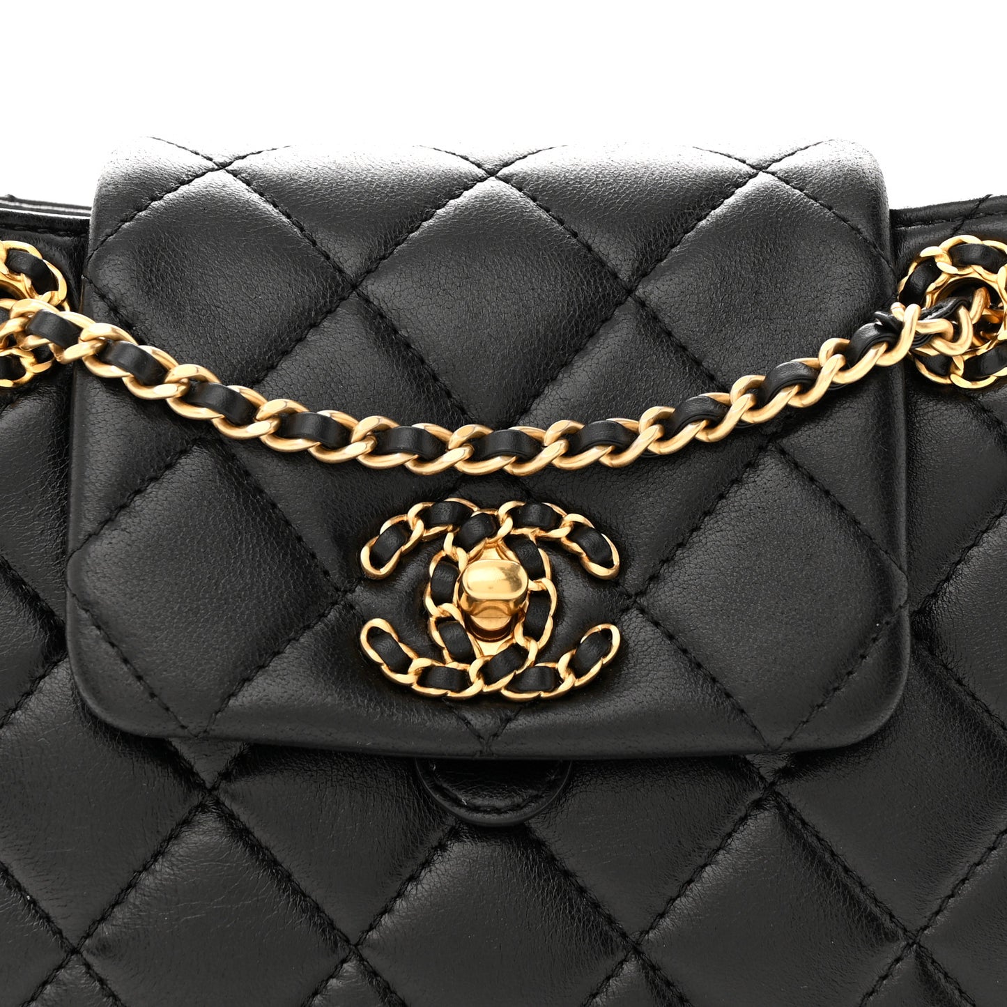 Lambskin Quilted Braided CC Accordion Flap Bag Black