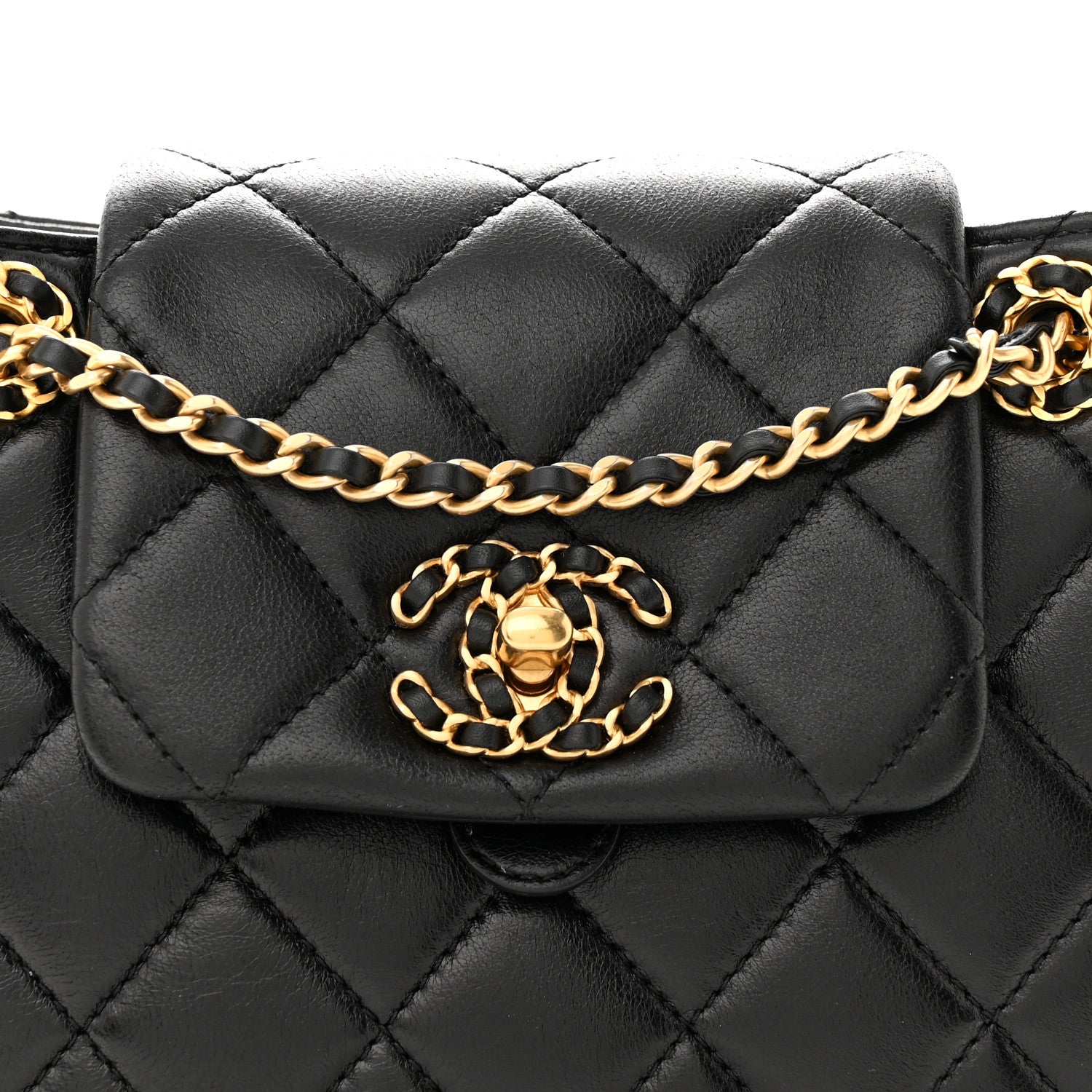 Chanel Lambskin Quilted Braided CC Accordion Flap Bag Black 8 of 12