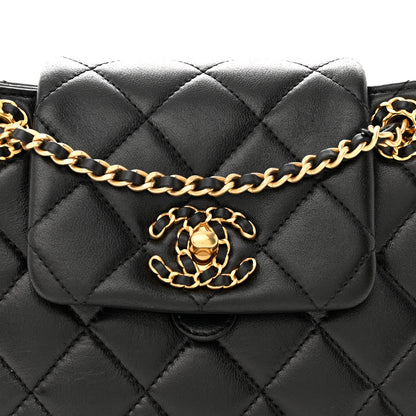 Chanel Lambskin Quilted Braided CC Accordion Flap Bag Black 8 of 12