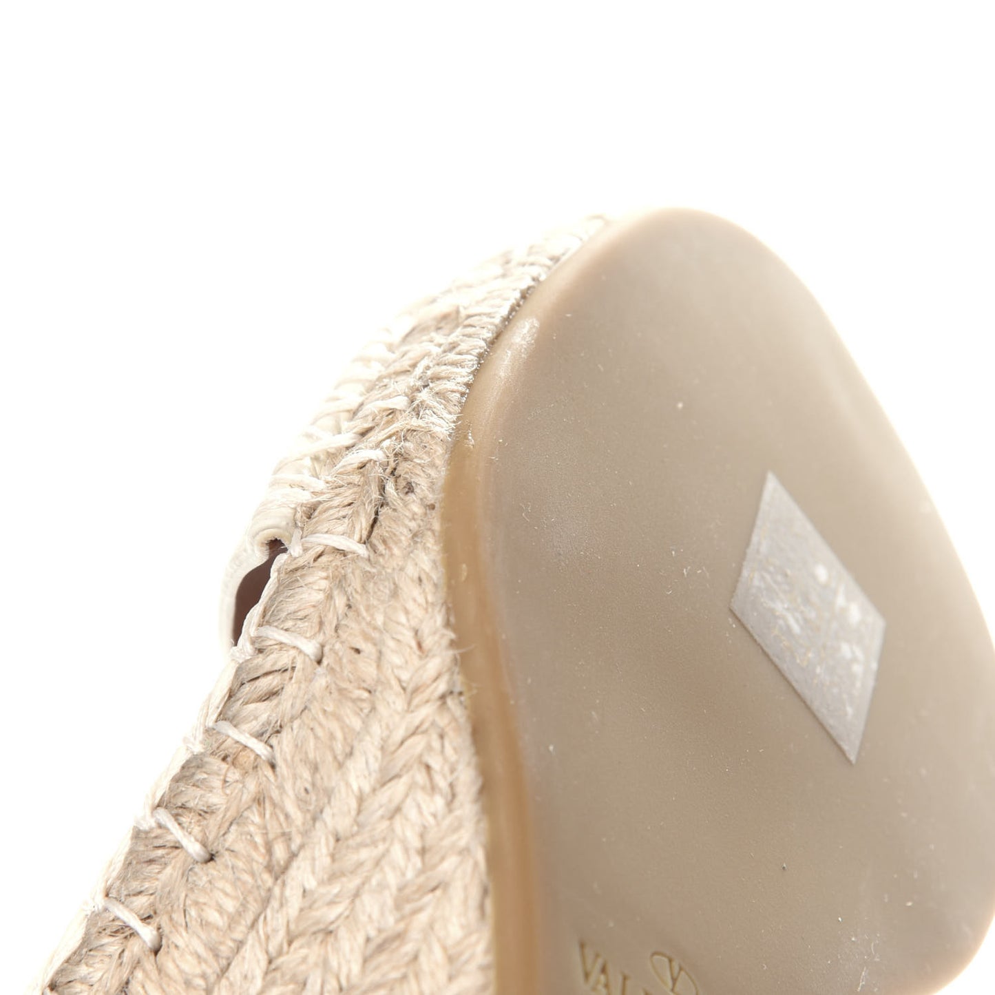 Grained Calfskin Rockstud Ankle Strap Espadrille 15/105mm Wedge Sandals 37 Light Ivory Natural