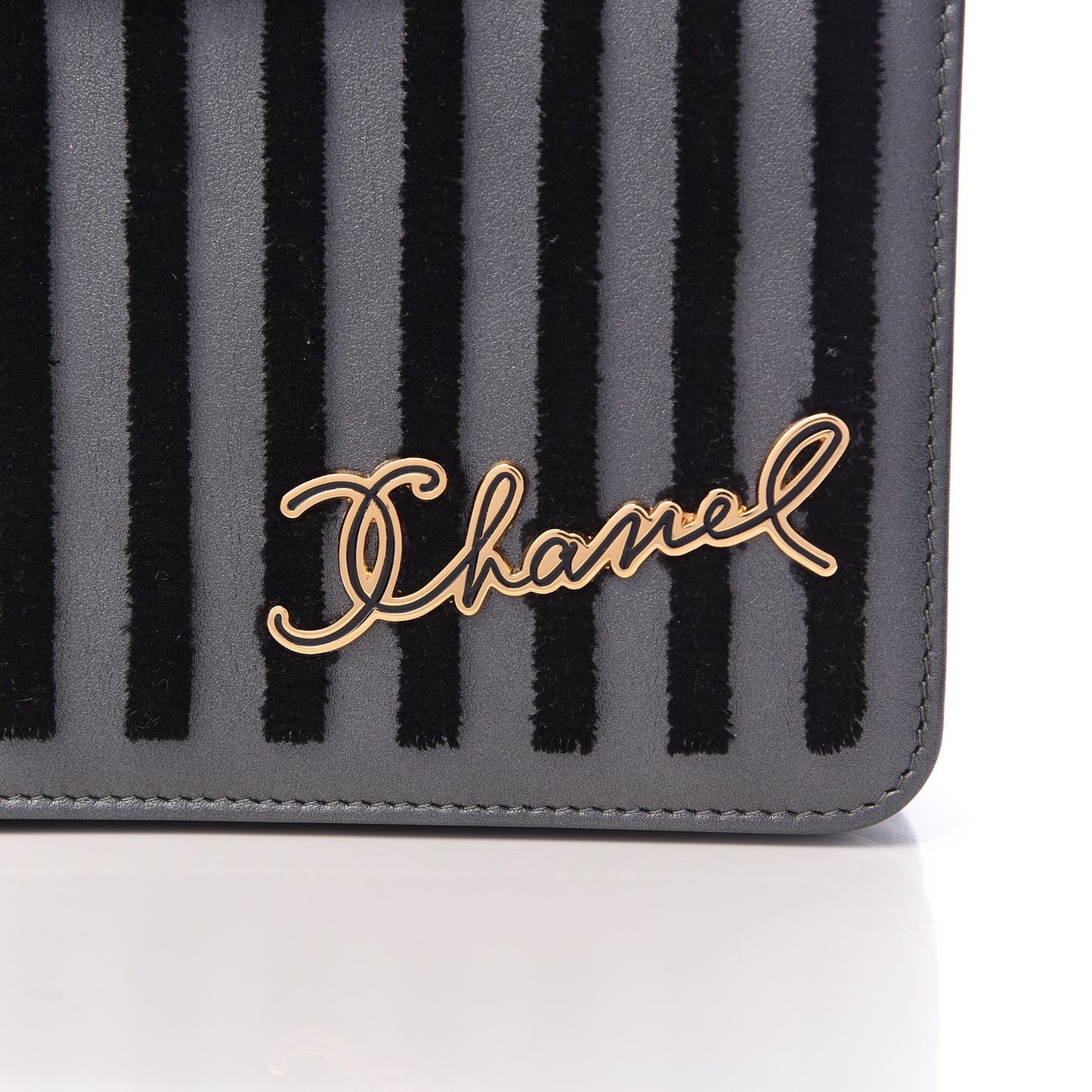 Iridescent Calfskin Velvet Stripe Wallet On Chain WOC Purple