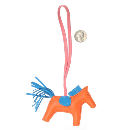 Hermes Milo Lambskin Grigri Rodeo Horse Bag Charm PM Orange Poppy Bleu Zanzibar Rose Azalee 2 of 4