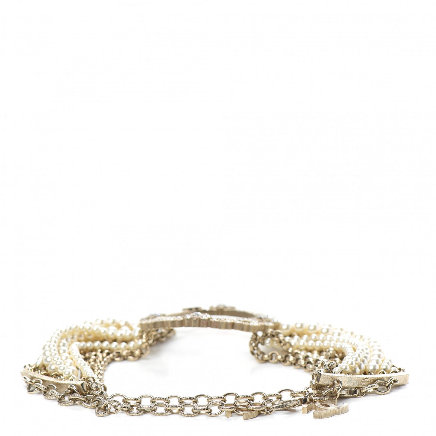 Pearl Crystal CC Choker Necklace Gold Silver